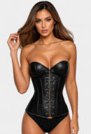 Black Genuine Leather Corset Top for Women