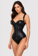 Gothic Black Leather Overbust Corset – Strapped Waist Trainer Bustier