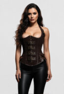 Handmade Women’s Brown Leather Corset – Steampunk Gothic Buckle Over bust, Festival & Cosplay Fashion